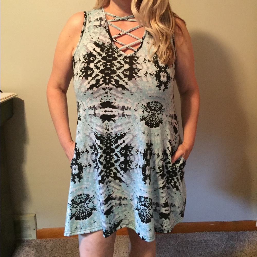 Tie dye tank swing tank dress with pockets